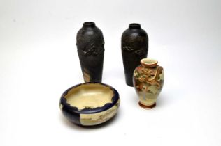 A Japanese Kutani dragon vase; and two other items