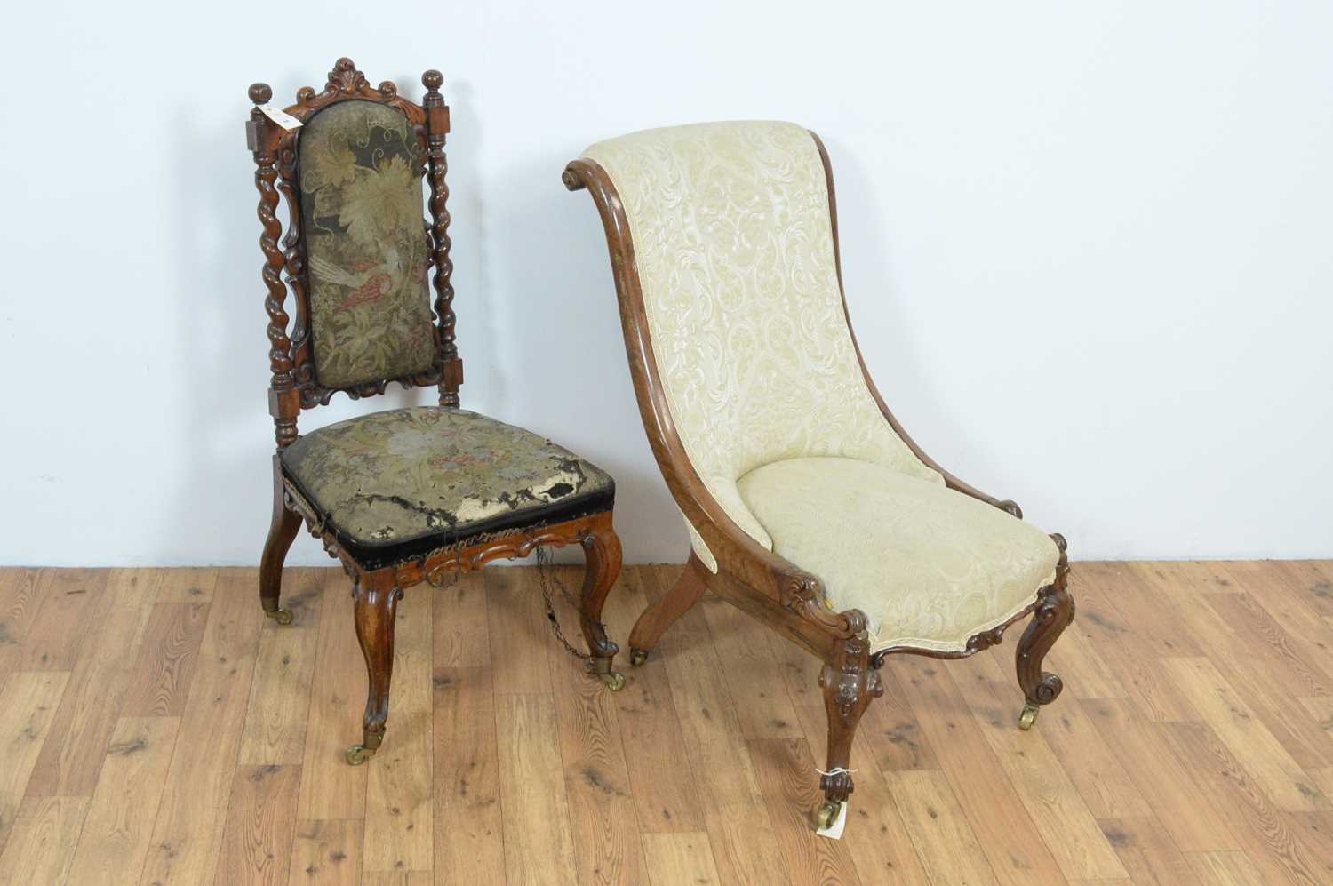 Two Victorian carved nursing chairs and two stools. - Image 3 of 4