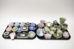 A collection of Wedgwood Jasperware ceramic trinket boxes; and other items