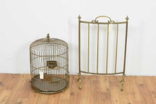 early 20th Century brass firescreen; and a Victorian style birdcage.