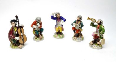 A Dresden ceramic monkey orchestra, after Meissen