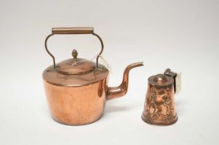 An Art Nouveau copper tankard; and a Victorian copper tea kettle