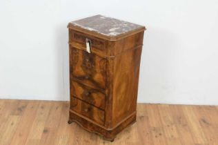 A French burr walnut and marble-topped bedside cabinet c1900