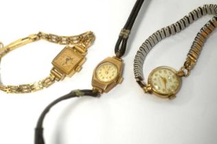 A Navada 9ct yellow gold cocktail watch, and two others