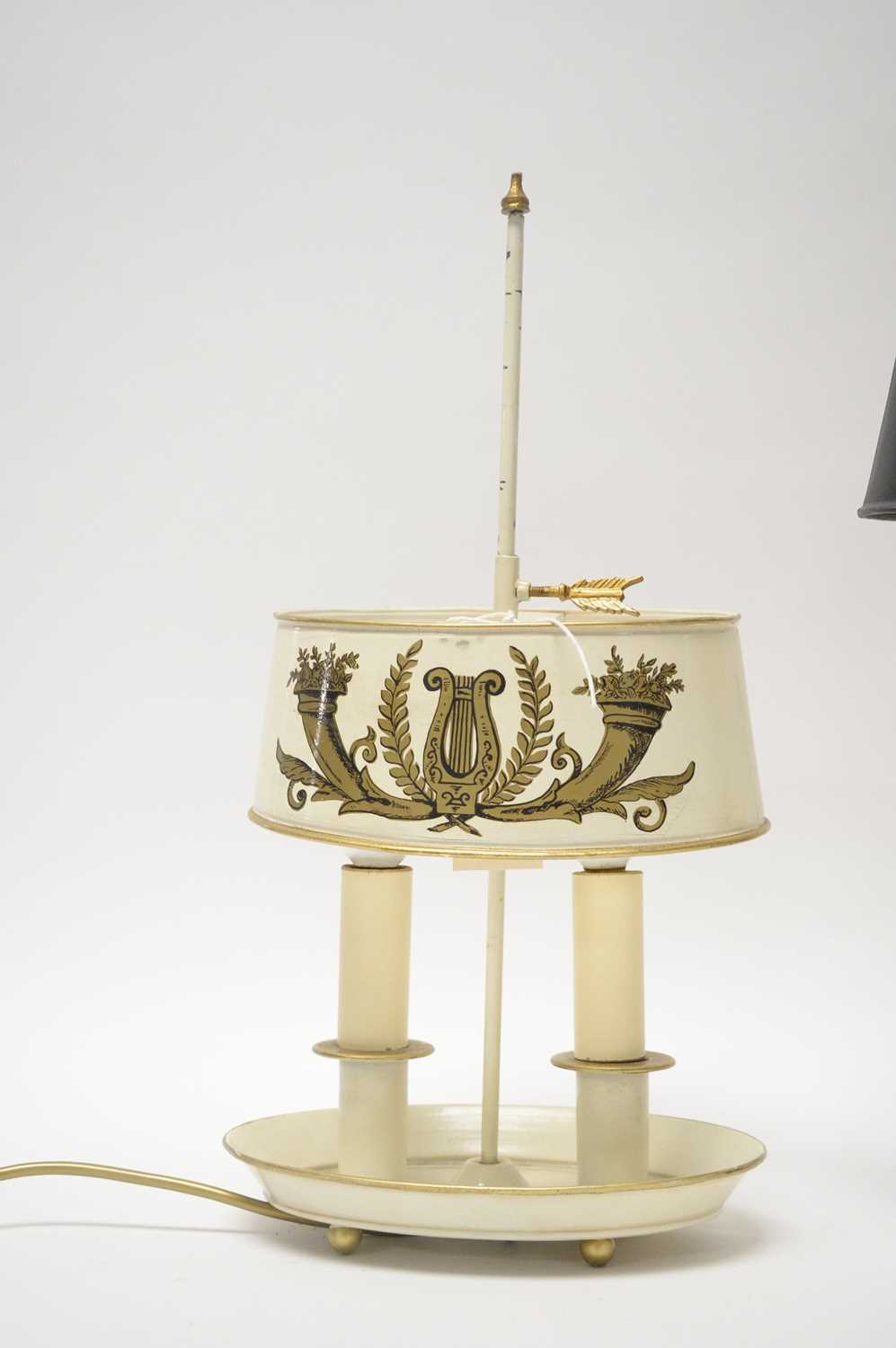 An Eastern brass twin branch table lamp; and another lamp - Image 4 of 4