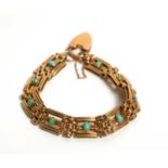 A turquoise 9ct yellow gold bracelet,