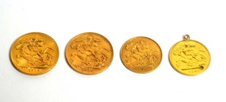 2 Gold full sovereigns and two half sovereigns