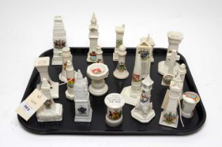 A collection of crested ceramic clock towers