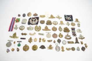 A selection of military interest cap badges, and medals