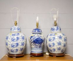 A pair of Chinese blue and white table lamps