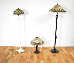 A collection of three Tiffany-style lamps