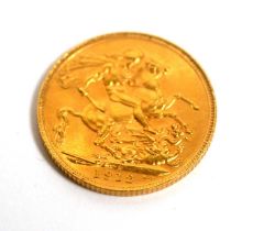 A George V gold sovereign, 1912.