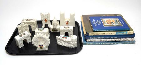 A collection of crested ceramic architectural monuments; and other items