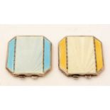 A matched pair of art deco revival silver and enamel compacts