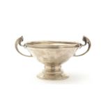 An art deco silver two handled cup with a conical bowl