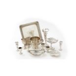 A late 19th Century American silver square salver; and other items