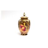 Royal Worcester fruit painted vase and cover by Leaman