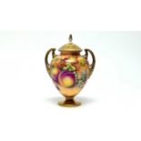 Royal Worcester fruit painted vase and cover