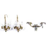 A pair of French Empire-style ormolu hanging wall lights and brackets