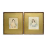 19th Century British School - A pair of late1830s fashion portraits depicting sisters | watercolour