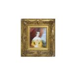 19th Century British School - 1840s Portrait of a Young Lady in a Golden Dress | oil