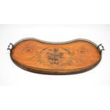 An Edwardian inlaid stain-mahogany kidney shaped tray