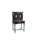 A late 19th Century Italian ebonised and ivory inlaid writing cabinet