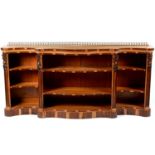 Victorian satinwood and coromandel banded serpentine fronted bookcase