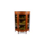 An Edwardian inlaid satinwood and mahogany demi lune display cabinet