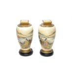 Pair of satsuma vases and stands, boxed.