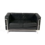 After Le Corbusier - a LC2 chrome and black leather two seater sofa