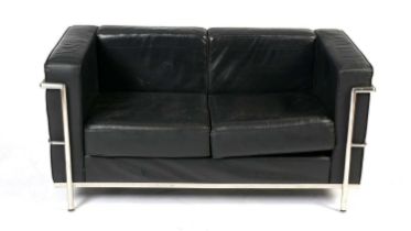 After Le Corbusier - a LC2 chrome and black leather two seater sofa