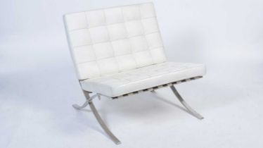 White Leather 'Barcelona Chair'