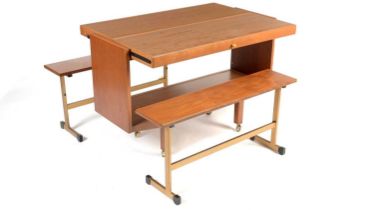 A mid 20th-Century metamorphic teak and formica drinks trolley/dining table