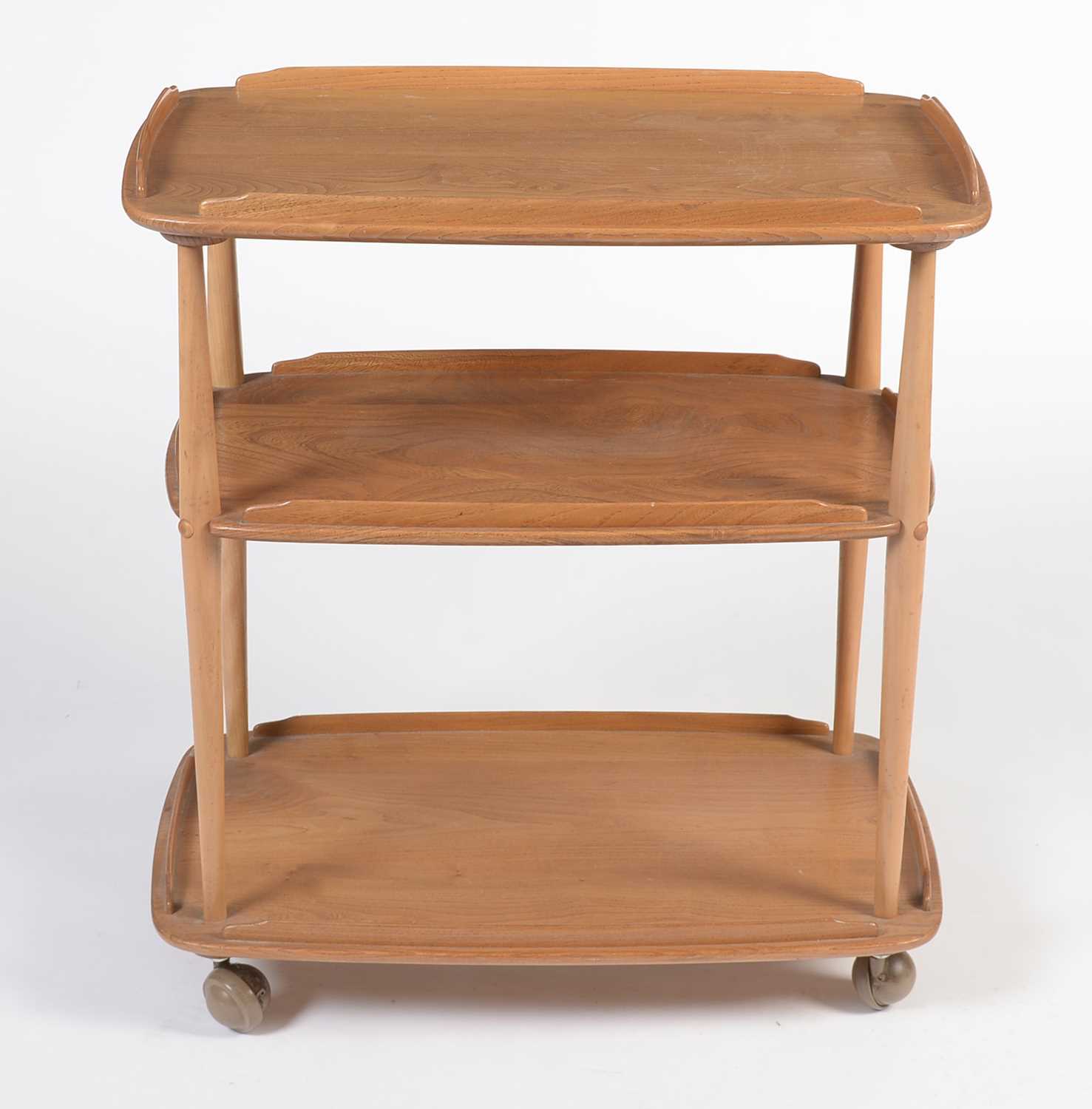 Ercol: Model no 3 a mid-Century beech and elm three tier drinks trolley - Image 2 of 8