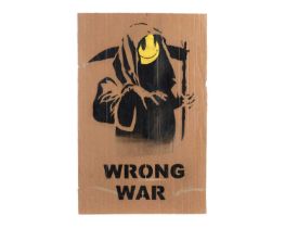 BANKSY - "Grim Reaper" Anti-Iraq War Protest March Plaqard | spray paint on cardboard