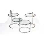 After Eileen Gray: three circular chrome and glass occasional tables