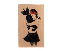 BANKSY - "Bomb Hugger" Anti-Iraq War Protest March Plaqard | spray paint on cardboard