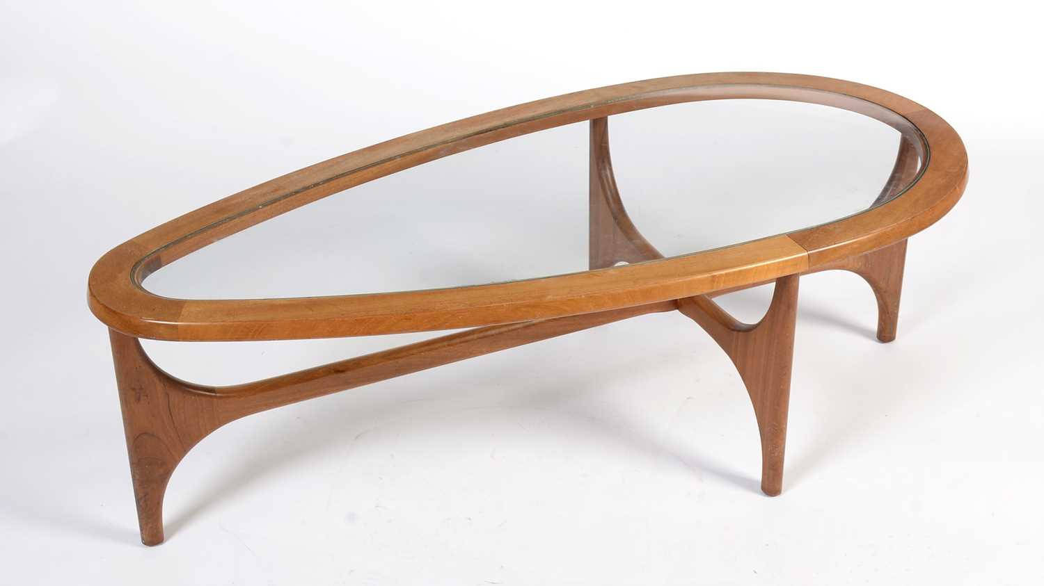 Stateroom by Stonehill: a mid-Century teak and glass coffee table of teardrop form