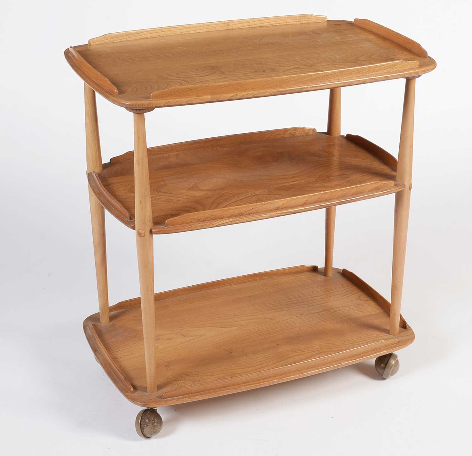 Ercol: Model no 3 a mid-Century beech and elm three tier drinks trolley - Image 3 of 8