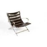 Contemporary Italian chrome and leather sling lounge chair