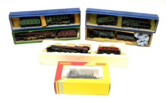 Hornby 00-gauge locomotives and tenders, boxed.