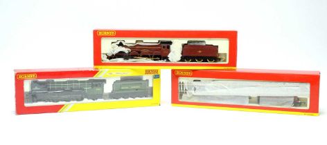 Three Hornby 00-gauge locomotives and tenders, boxed.