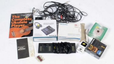 Guitar pedals, a mixing console and accessories