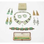 1930s Art Deco faux jade and similar costume jewellery