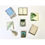 Late 1920s and early 1930s Art Deco loose powder compacts, including patented "Rolly" designs