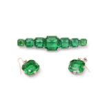 A 1930s Art Deco square-cut emerald green demi-parure