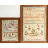 Two Victorian needlework samplers by Annie Jane Walton, at Medomsley Edge