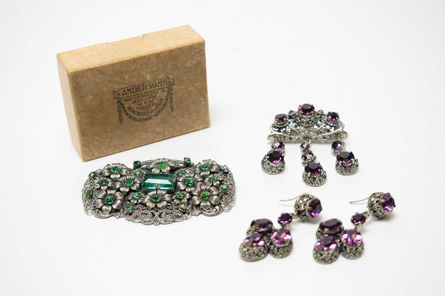 1930s Czechoslovakian paste set jewellery, including a raincloud brooch