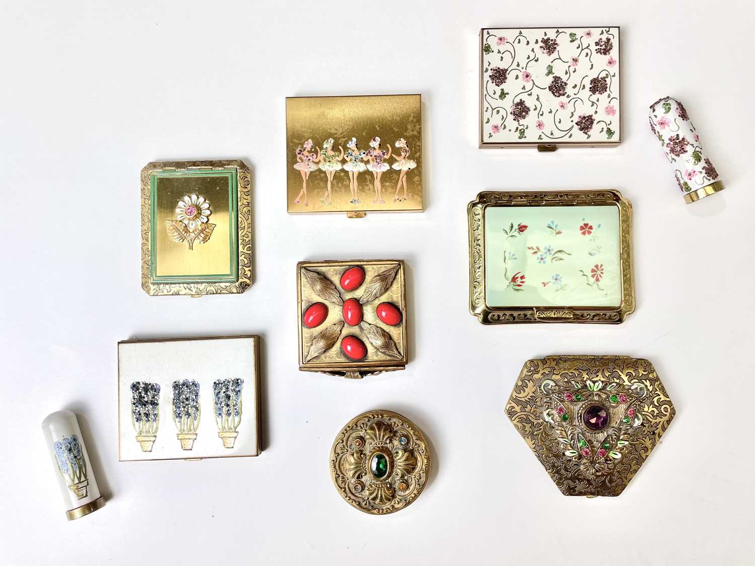 Late 1930s jewelled and glitter-encrusted powder compacts